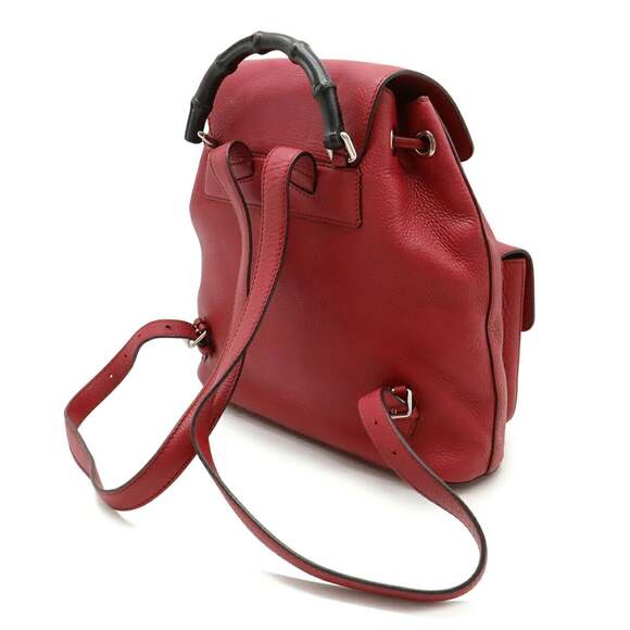 GUCCI Authentic Red Leather Bamboo Shoulder Bag - Picture 3 of 10